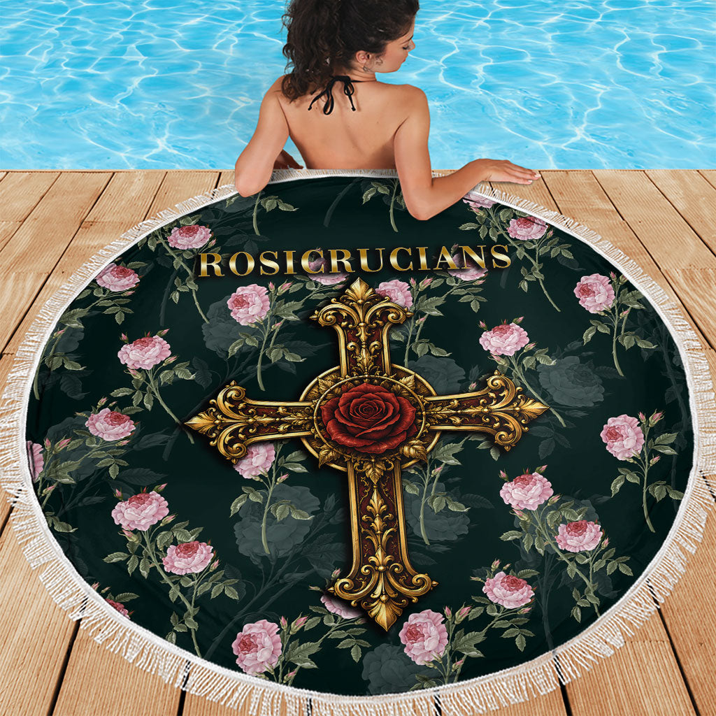 Rosicrucian Order Rose Cross Beach Blanket Gothic Baroque Crucifix Vintage Floral