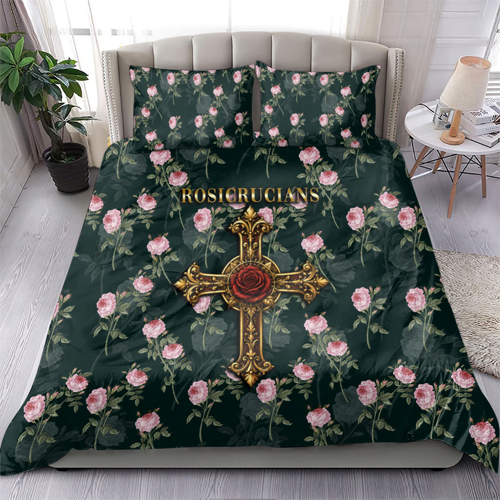 Rosicrucian Order Rose Cross Bedding Set Gothic Baroque Crucifix Vintage Floral