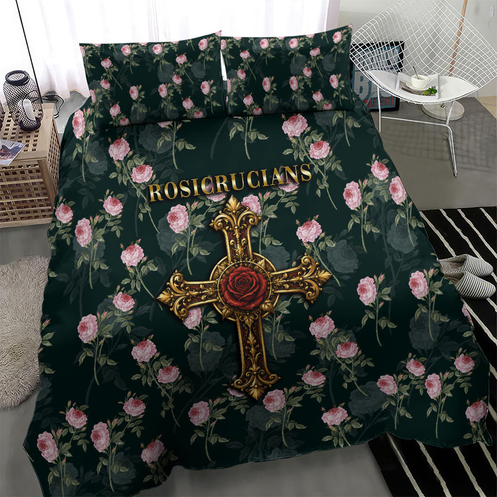 Rosicrucian Order Rose Cross Bedding Set Gothic Baroque Crucifix Vintage Floral