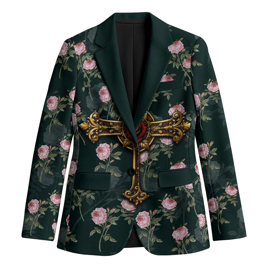 Rosicrucian Order Rose Cross Blazer Gothic Baroque Crucifix Vintage Floral