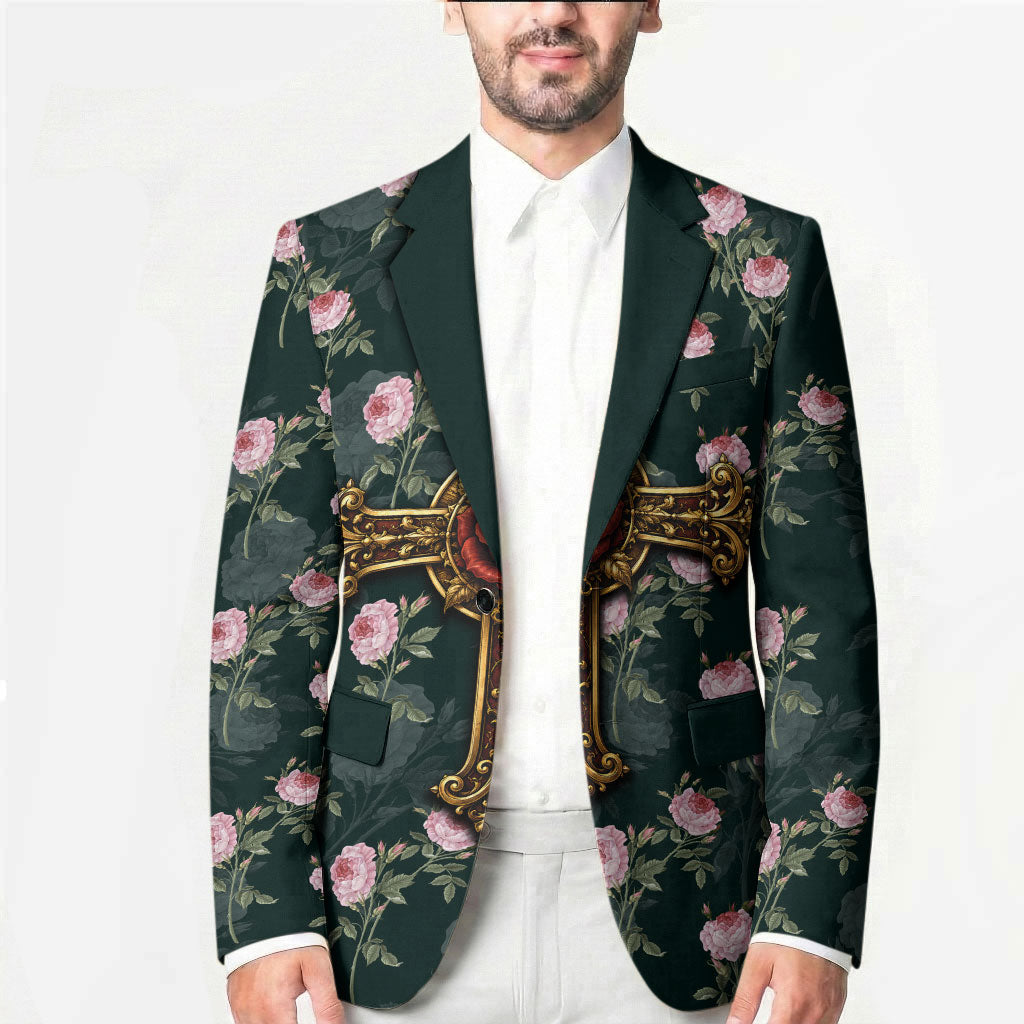 Rosicrucian Order Rose Cross Blazer Gothic Baroque Crucifix Vintage Floral
