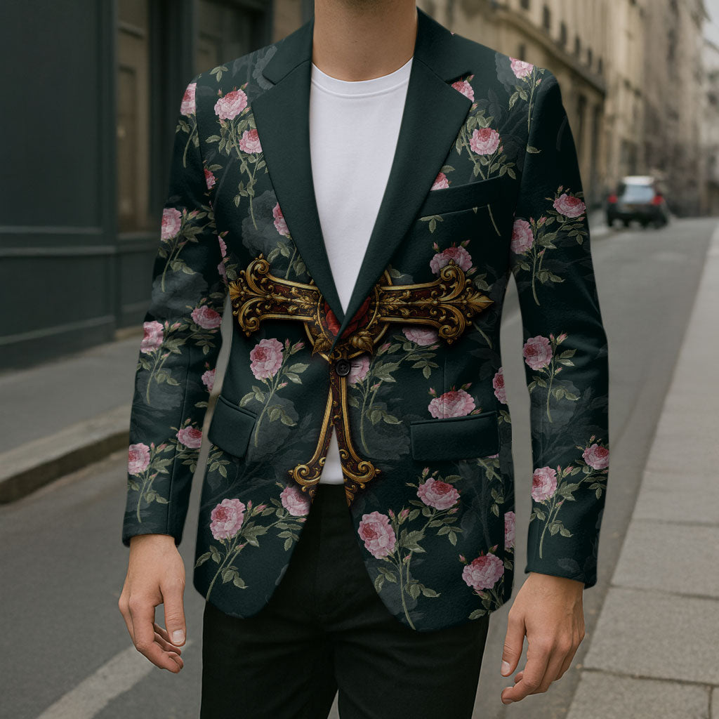 Rosicrucian Order Rose Cross Blazer Gothic Baroque Crucifix Vintage Floral
