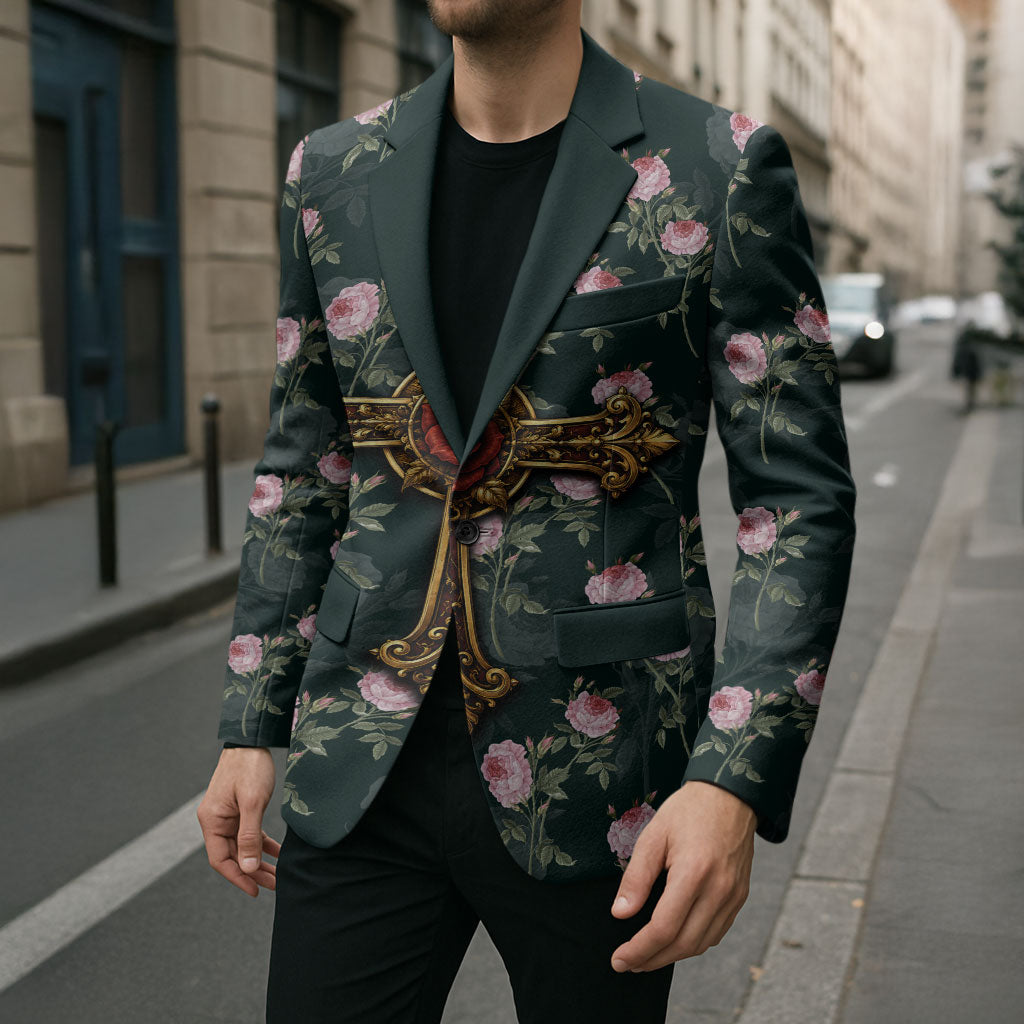 Rosicrucian Order Rose Cross Blazer Gothic Baroque Crucifix Vintage Floral