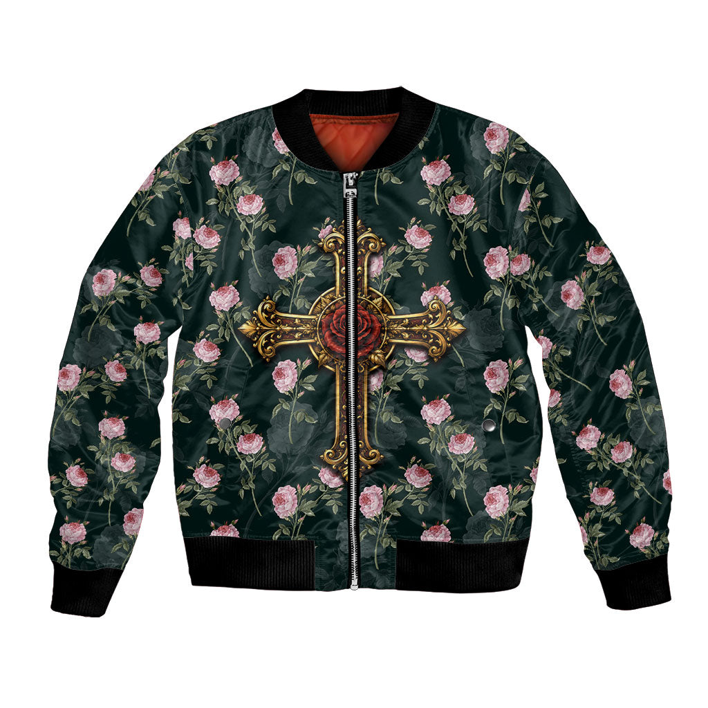 Rosicrucian Order Rose Cross Bomber Jacket Gothic Baroque Crucifix Vintage Floral