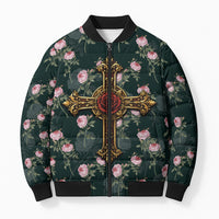 Rosicrucian Order Rose Cross Bomber Puffer Jacket Gothic Baroque Crucifix Vintage Floral