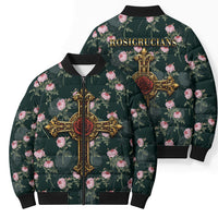 Rosicrucian Order Rose Cross Bomber Puffer Jacket Gothic Baroque Crucifix Vintage Floral