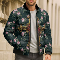 Rosicrucian Order Rose Cross Bomber Puffer Jacket Gothic Baroque Crucifix Vintage Floral