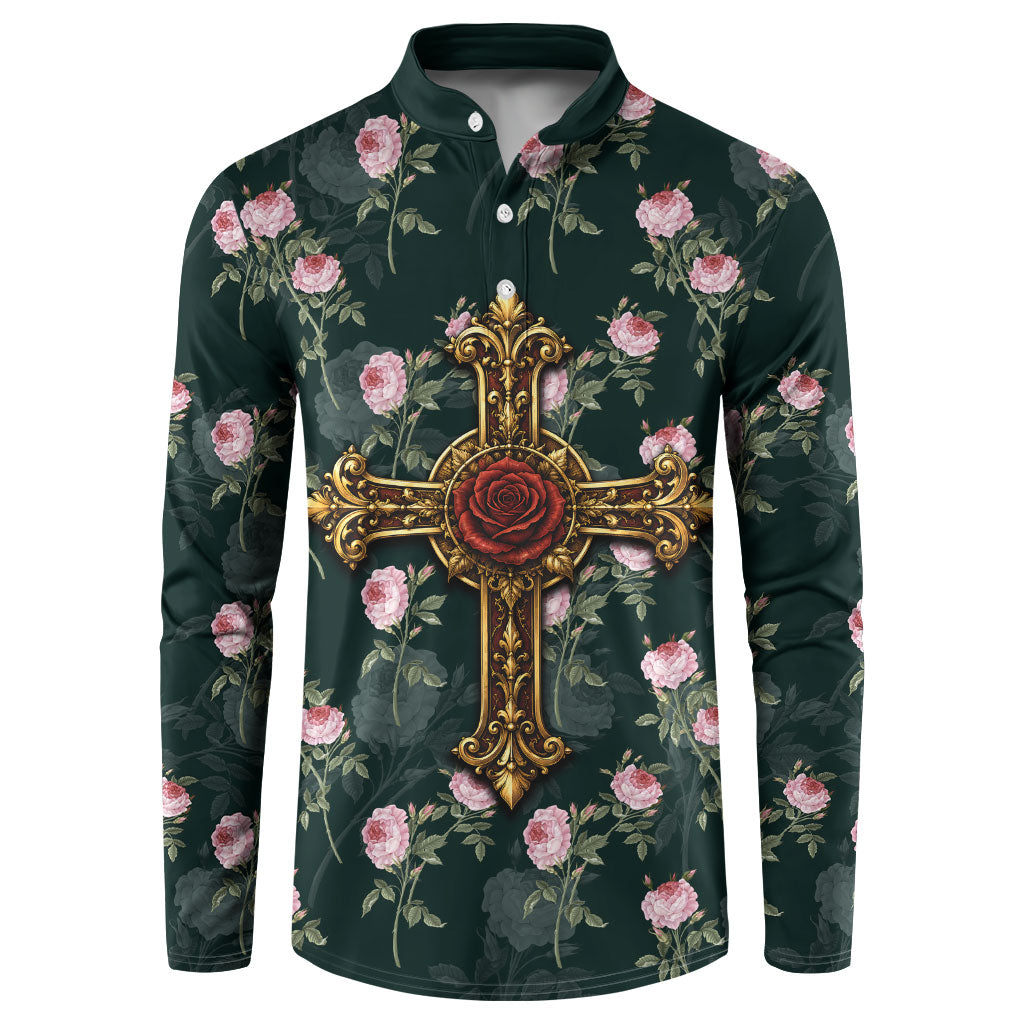 Rosicrucian Order Rose Cross Button Sweatshirt Gothic Baroque Crucifix Vintage Floral