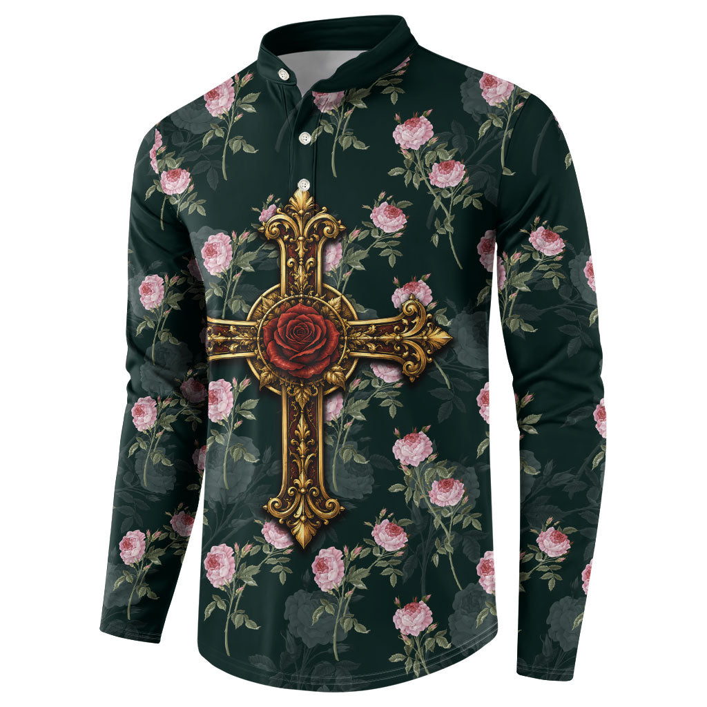 Rosicrucian Order Rose Cross Button Sweatshirt Gothic Baroque Crucifix Vintage Floral