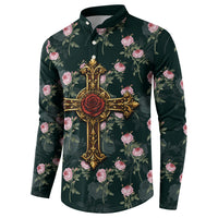 Rosicrucian Order Rose Cross Button Sweatshirt Gothic Baroque Crucifix Vintage Floral