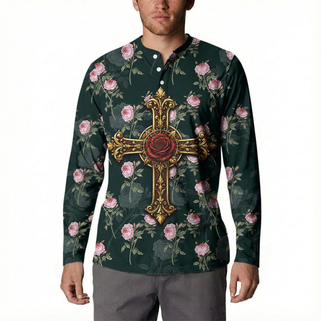 Rosicrucian Order Rose Cross Button Sweatshirt Gothic Baroque Crucifix Vintage Floral
