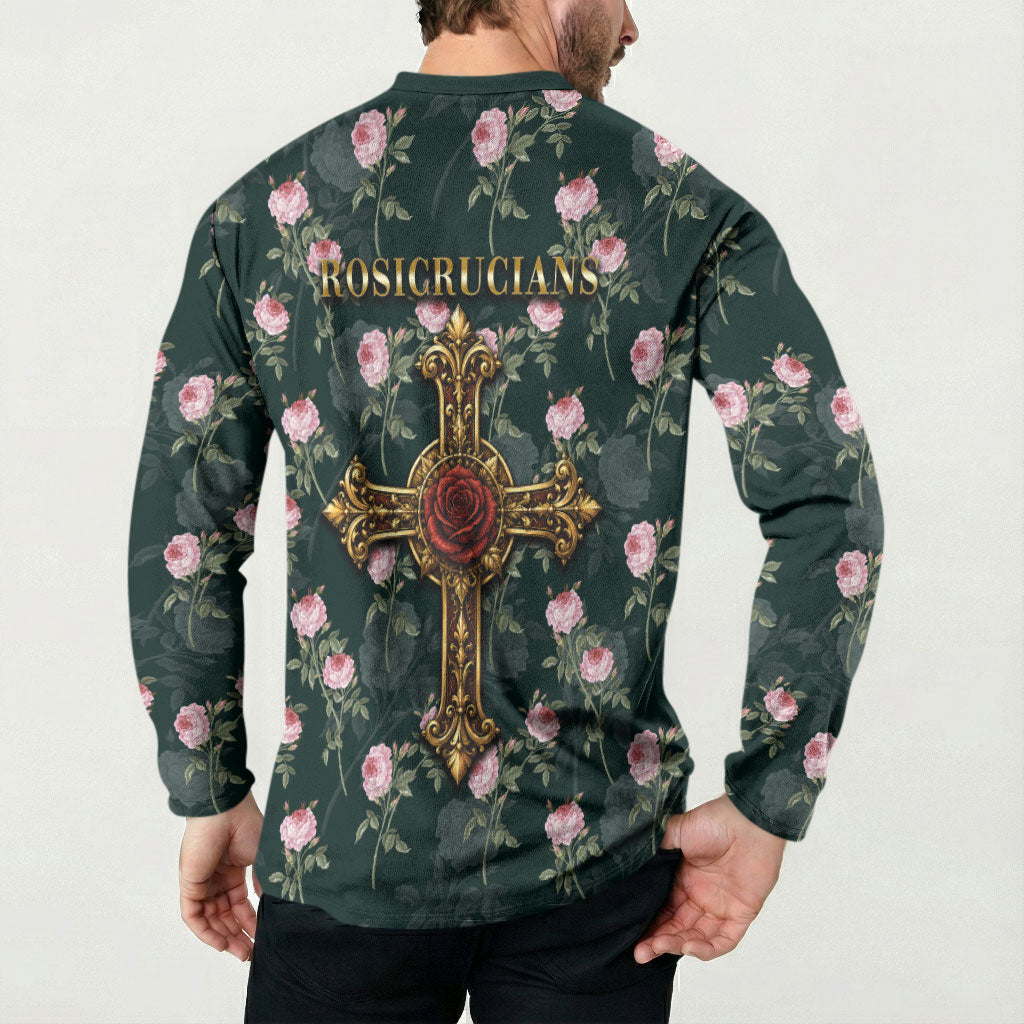 Rosicrucian Order Rose Cross Button Sweatshirt Gothic Baroque Crucifix Vintage Floral
