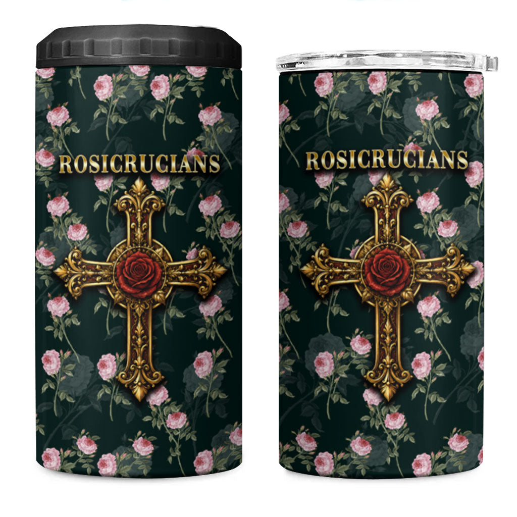 Rosicrucian Order Rose Cross 4 in 1 Can Cooler Tumbler Gothic Baroque Crucifix Vintage Floral