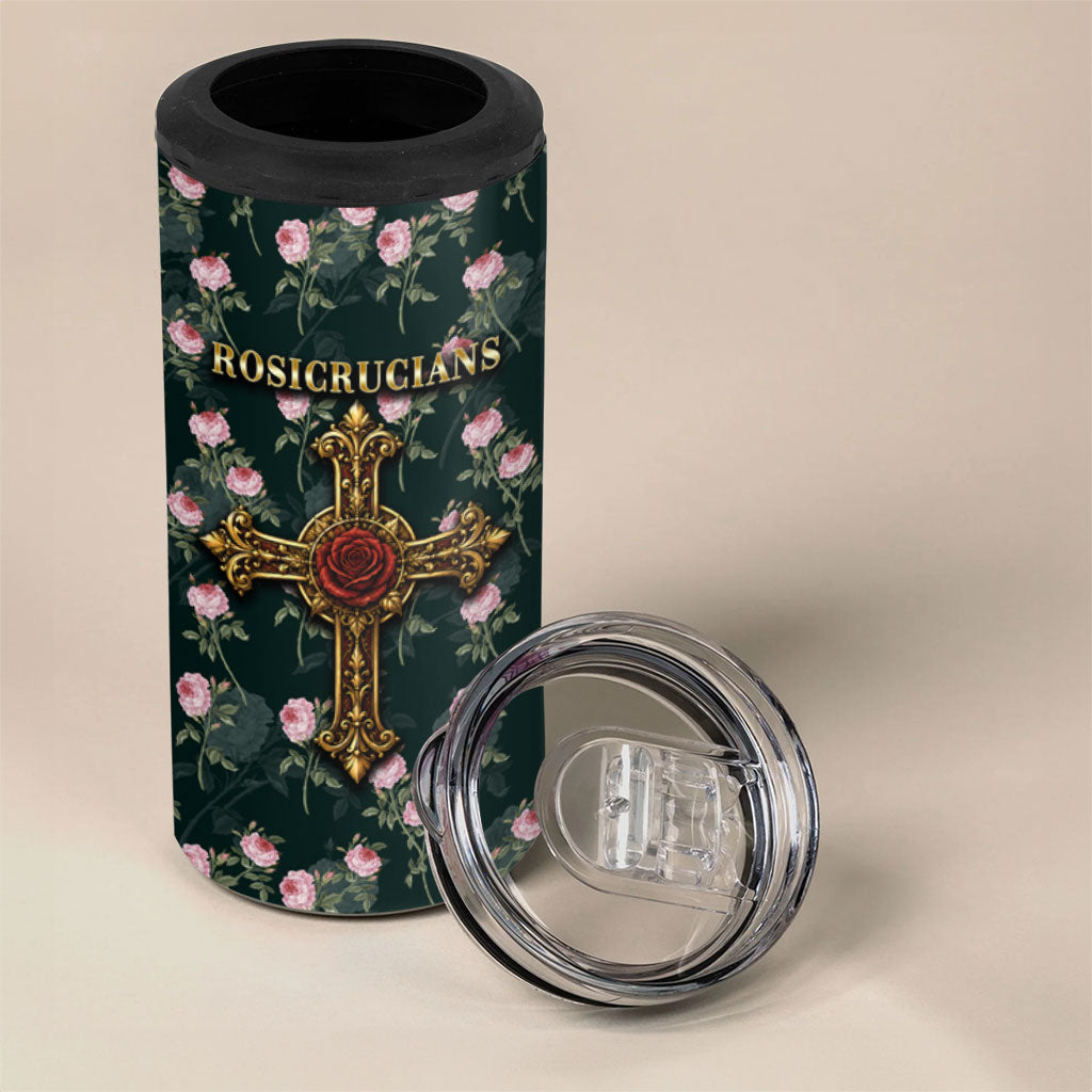 Rosicrucian Order Rose Cross 4 in 1 Can Cooler Tumbler Gothic Baroque Crucifix Vintage Floral