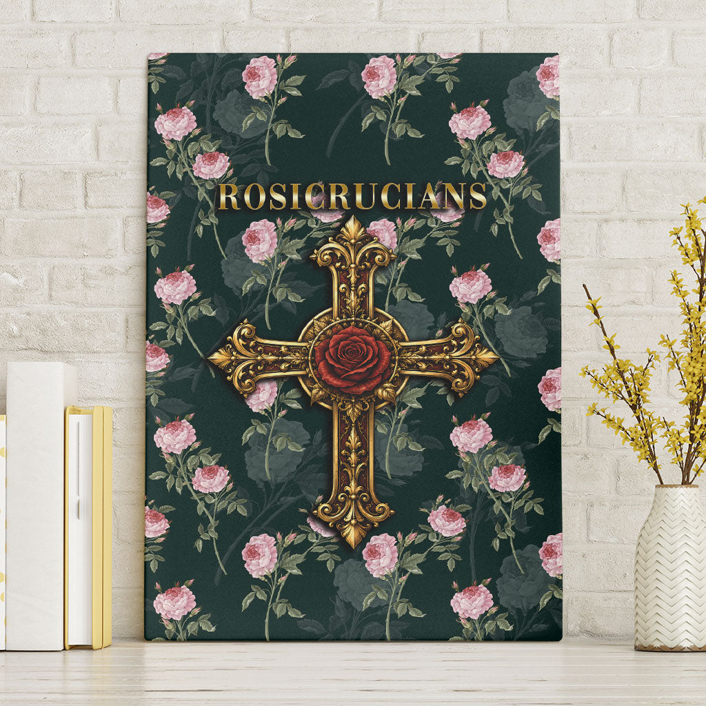Rosicrucian Order Rose Cross Canvas Wall Art Gothic Baroque Crucifix Vintage Floral