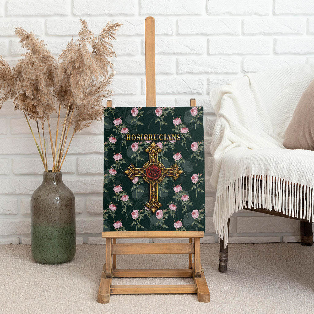 Rosicrucian Order Rose Cross Canvas Wall Art Gothic Baroque Crucifix Vintage Floral