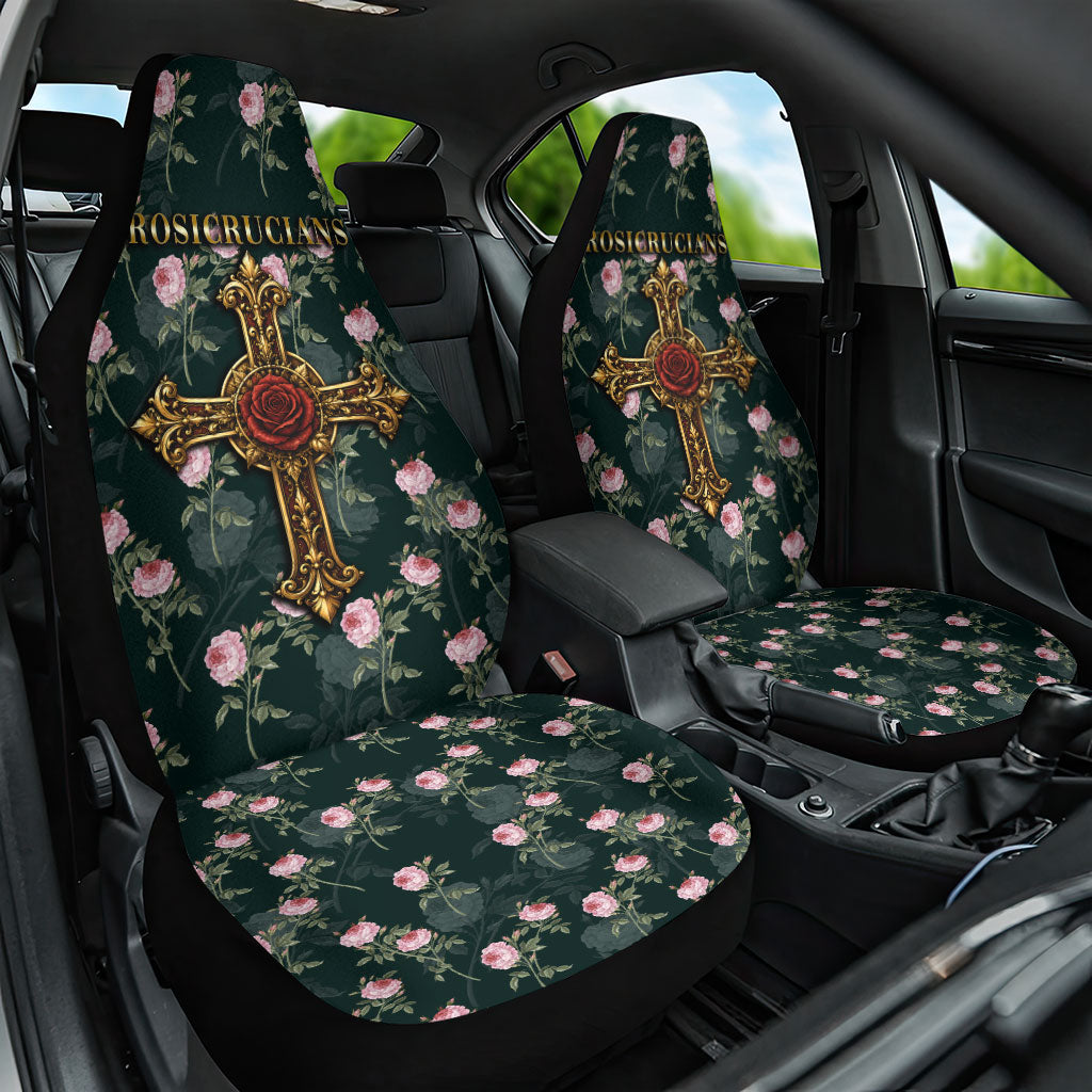 Rosicrucian Order Rose Cross Car Seat Cover Gothic Baroque Crucifix Vintage Floral