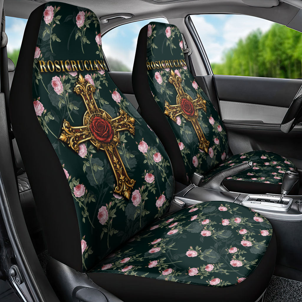 Rosicrucian Order Rose Cross Car Seat Cover Gothic Baroque Crucifix Vintage Floral