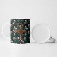 Rosicrucian Order Rose Cross Ceramic Mug Gothic Baroque Crucifix Vintage Floral