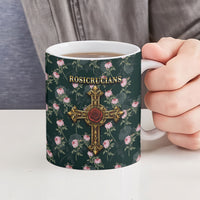 Rosicrucian Order Rose Cross Ceramic Mug Gothic Baroque Crucifix Vintage Floral