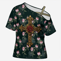 Rosicrucian Order Rose Cross Cross Shoulder Shirt Gothic Baroque Crucifix Vintage Floral