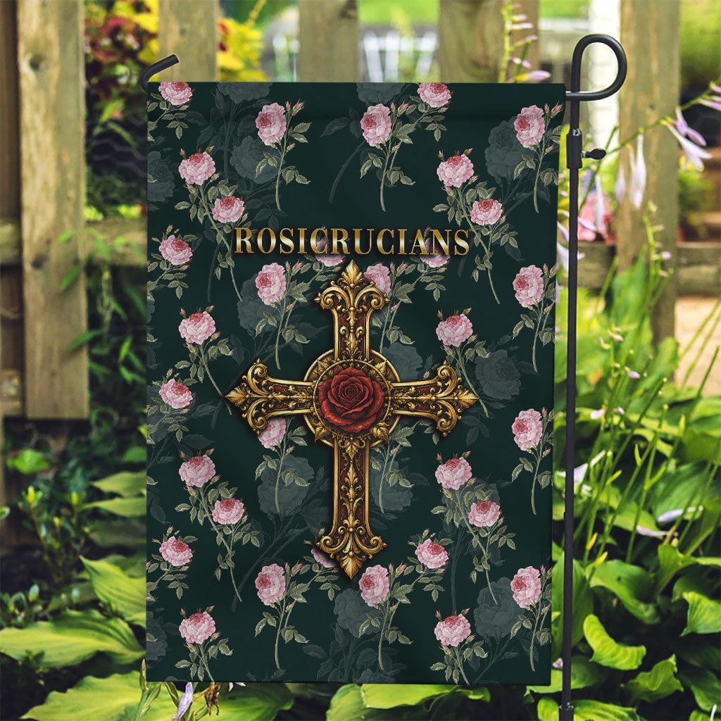 Rosicrucian Order Rose Cross Garden Flag Gothic Baroque Crucifix Vintage Floral