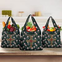 Rosicrucian Order Rose Cross Grocery Bag Gothic Baroque Crucifix Vintage Floral