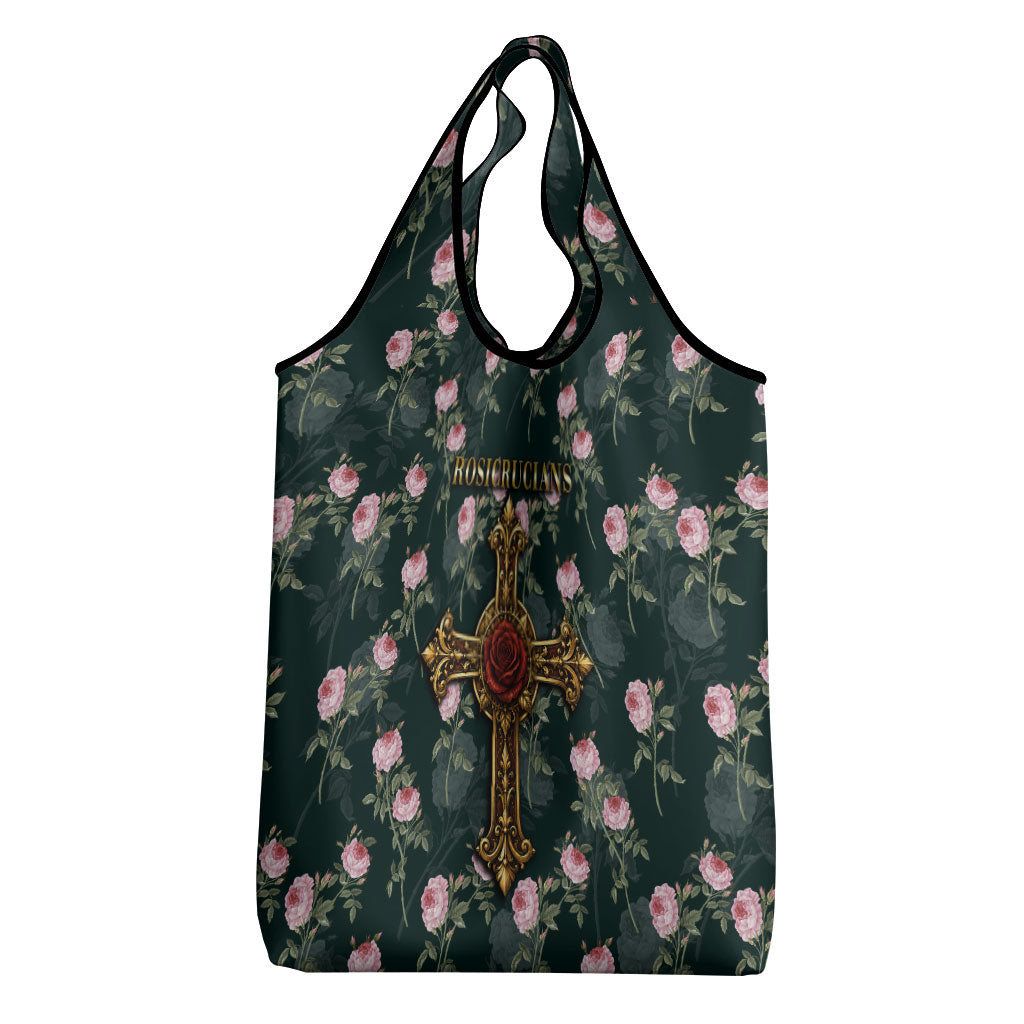 Rosicrucian Order Rose Cross Grocery Bag Gothic Baroque Crucifix Vintage Floral