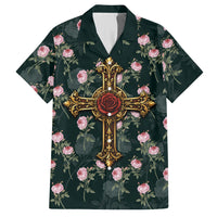 Rosicrucian Order Rose Cross Hawaiian Shirt Gothic Baroque Crucifix Vintage Floral