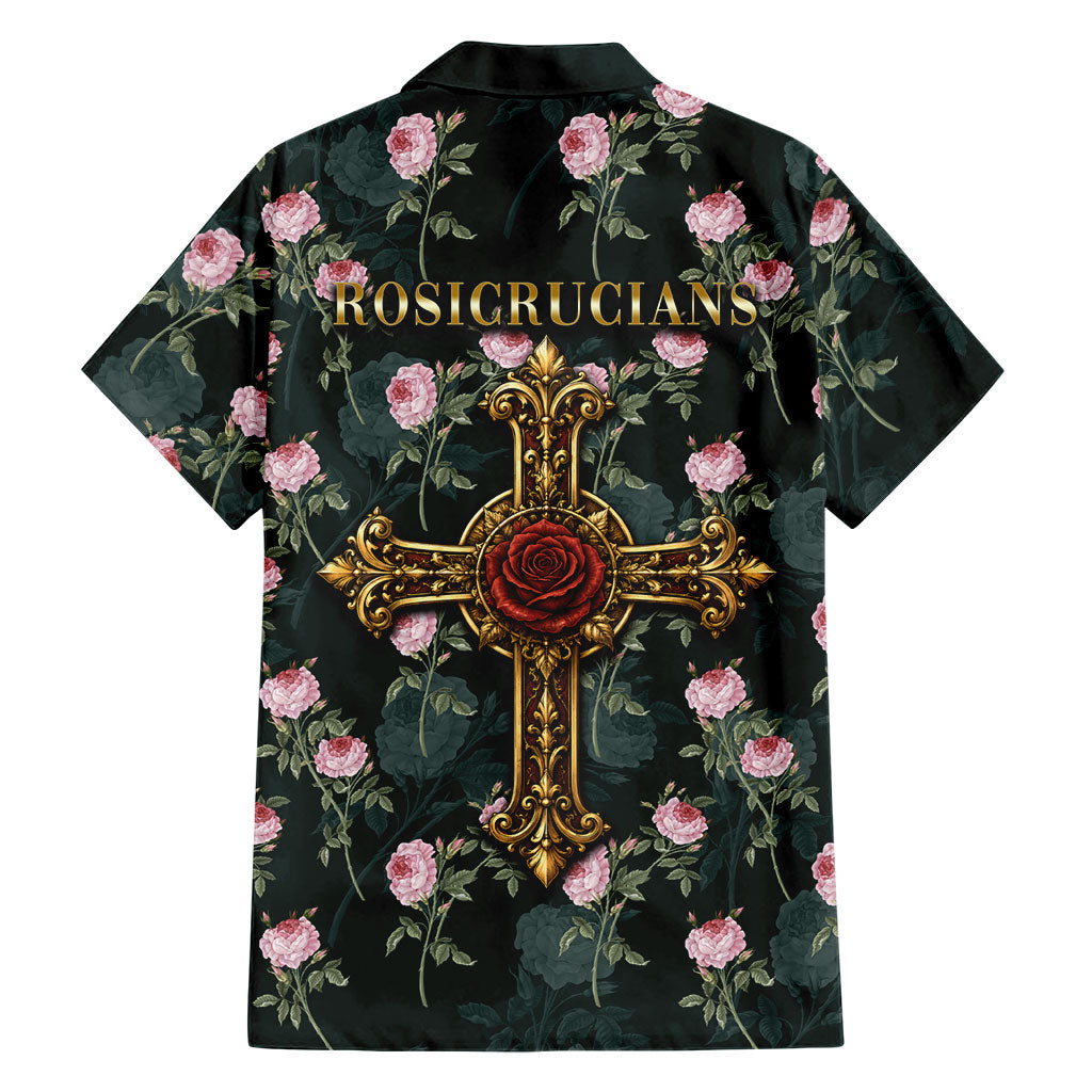 Rosicrucian Order Rose Cross Hawaiian Shirt Gothic Baroque Crucifix Vintage Floral