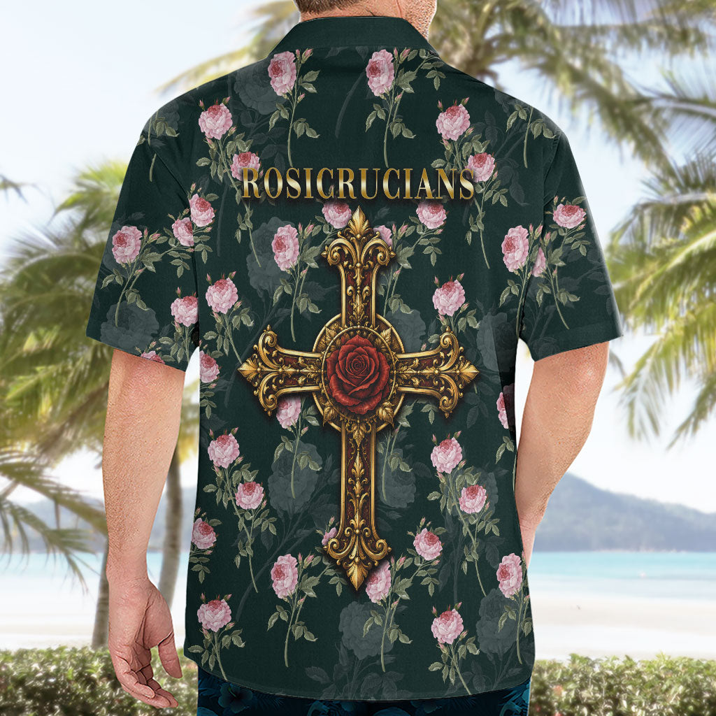 Rosicrucian Order Rose Cross Hawaiian Shirt Gothic Baroque Crucifix Vintage Floral