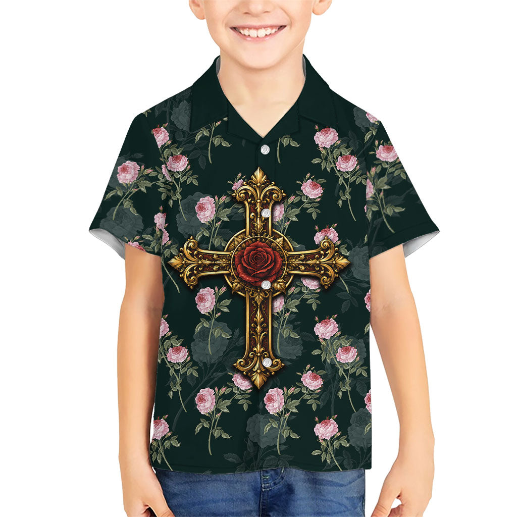 Rosicrucian Order Rose Cross Hawaiian Shirt Gothic Baroque Crucifix Vintage Floral