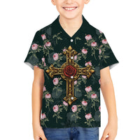 Rosicrucian Order Rose Cross Hawaiian Shirt Gothic Baroque Crucifix Vintage Floral