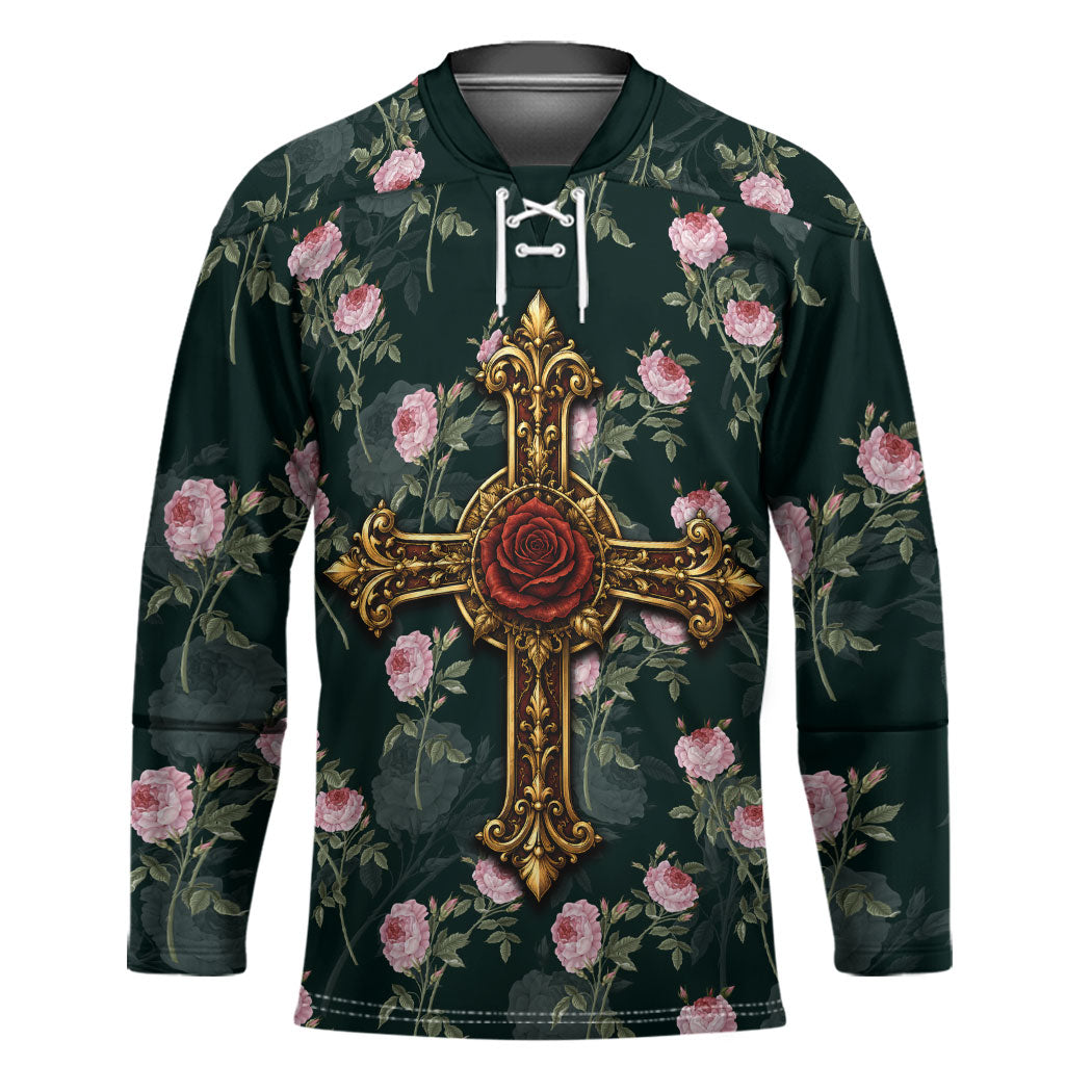 Rosicrucian Order Rose Cross Hockey Jersey Gothic Baroque Crucifix Vintage Floral