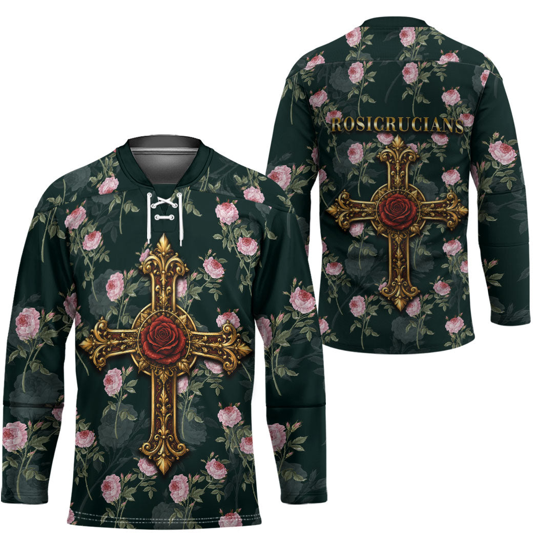 Rosicrucian Order Rose Cross Hockey Jersey Gothic Baroque Crucifix Vintage Floral