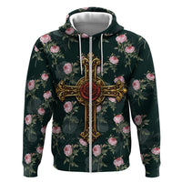 Rosicrucian Order Rose Cross Hoodie Gothic Baroque Crucifix Vintage Floral