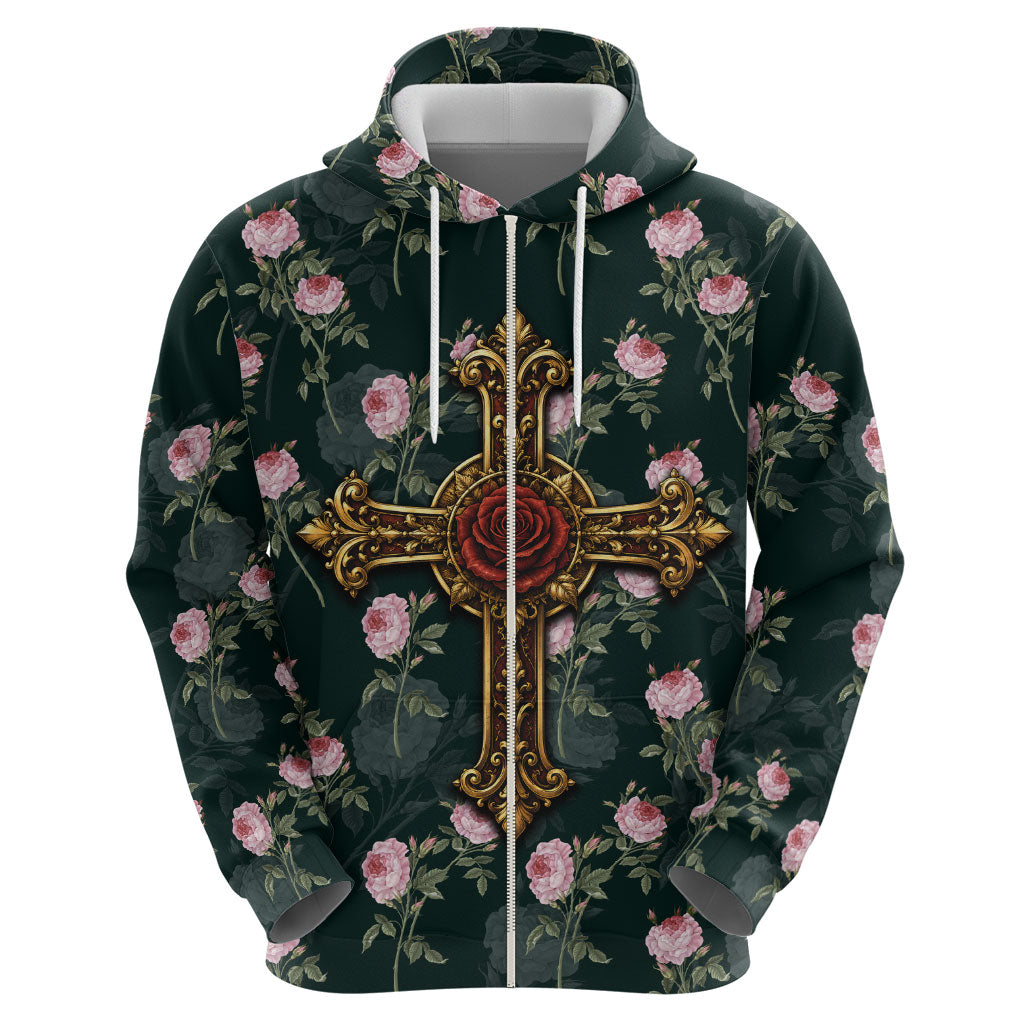 Rosicrucian Order Rose Cross Hoodie Gothic Baroque Crucifix Vintage Floral
