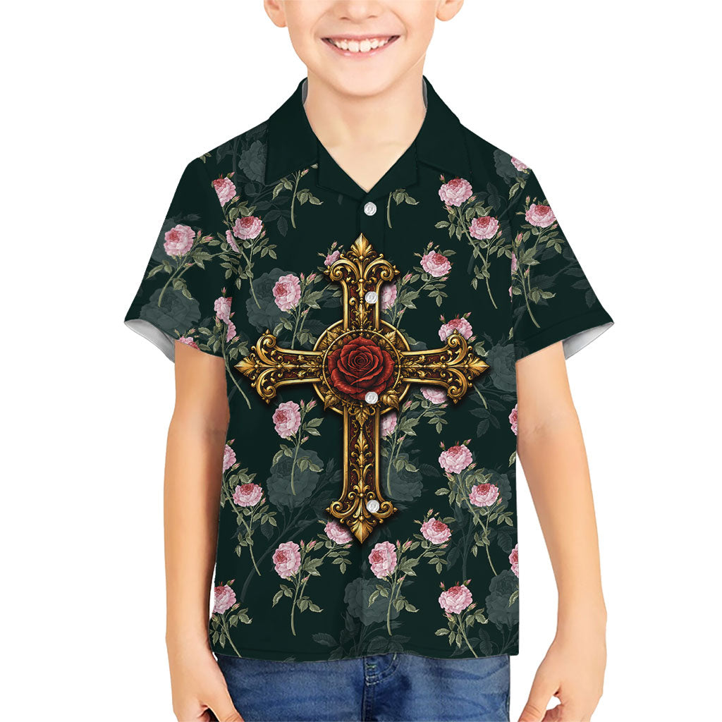 Rosicrucian Order Rose Cross Kid Hawaiian Shirt Gothic Baroque Crucifix Vintage Floral