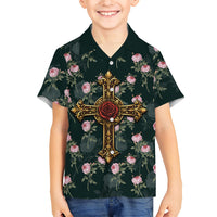 Rosicrucian Order Rose Cross Kid Hawaiian Shirt Gothic Baroque Crucifix Vintage Floral