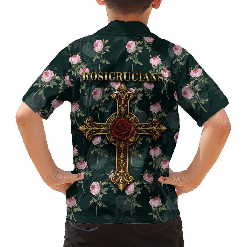Rosicrucian Order Rose Cross Kid Hawaiian Shirt Gothic Baroque Crucifix Vintage Floral