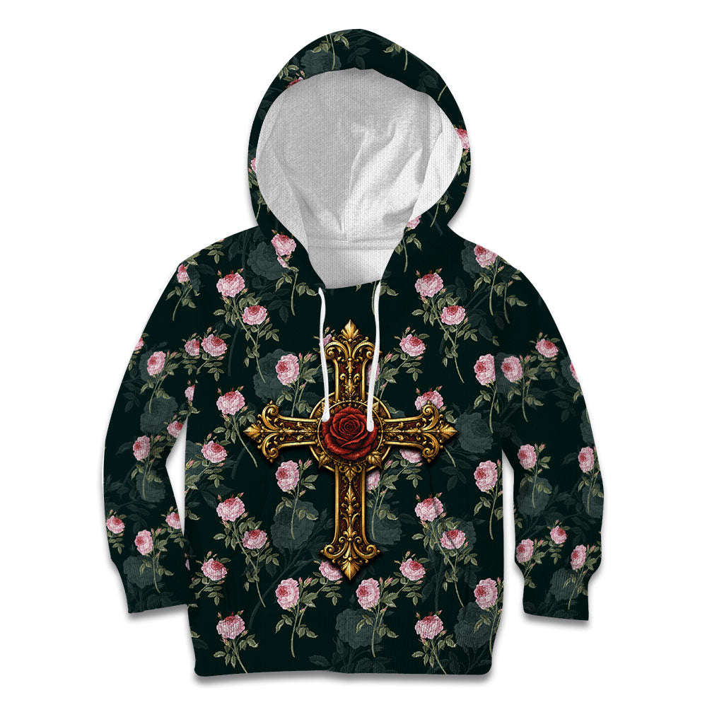 Rosicrucian Order Rose Cross Kid Hoodie Gothic Baroque Crucifix Vintage Floral