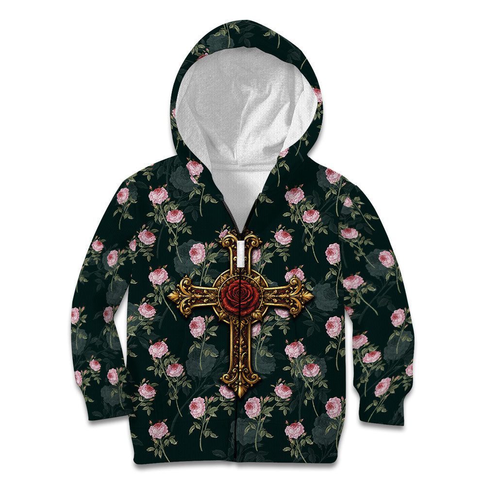 Rosicrucian Order Rose Cross Kid Hoodie Gothic Baroque Crucifix Vintage Floral