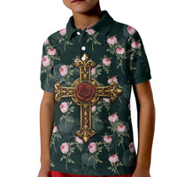 Rosicrucian Order Rose Cross Kid Polo Shirt Gothic Baroque Crucifix Vintage Floral