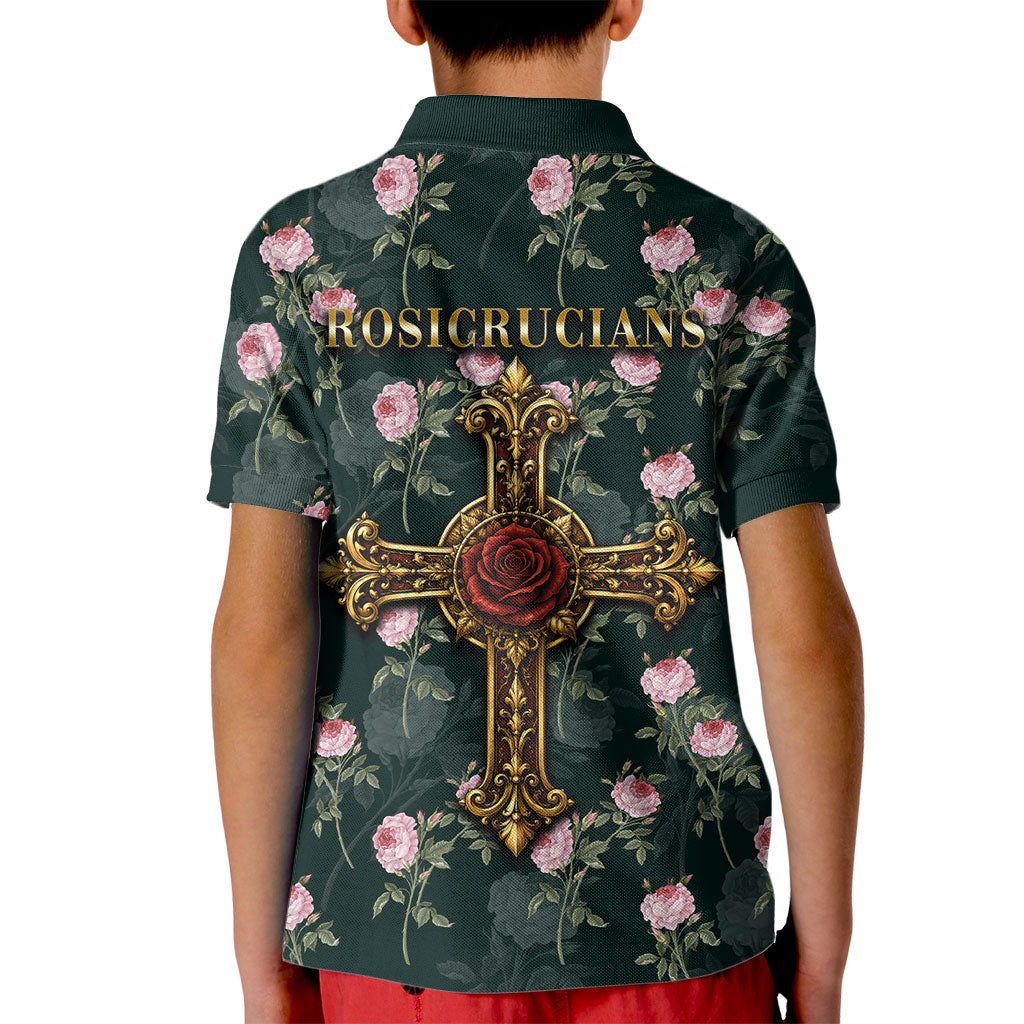 Rosicrucian Order Rose Cross Kid Polo Shirt Gothic Baroque Crucifix Vintage Floral