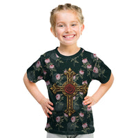 Rosicrucian Order Rose Cross Kid T Shirt Gothic Baroque Crucifix Vintage Floral