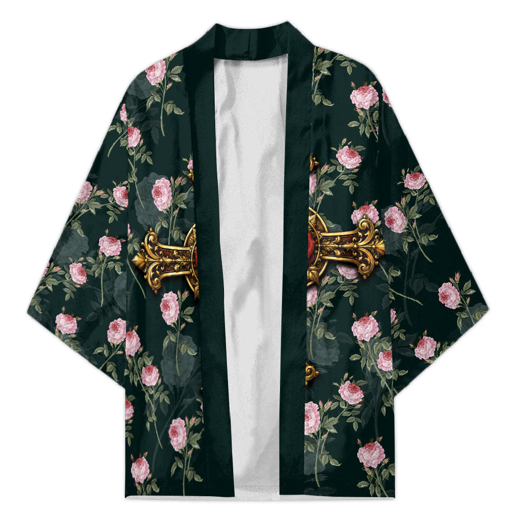Rosicrucian Order Rose Cross Kimono Gothic Baroque Crucifix Vintage Floral