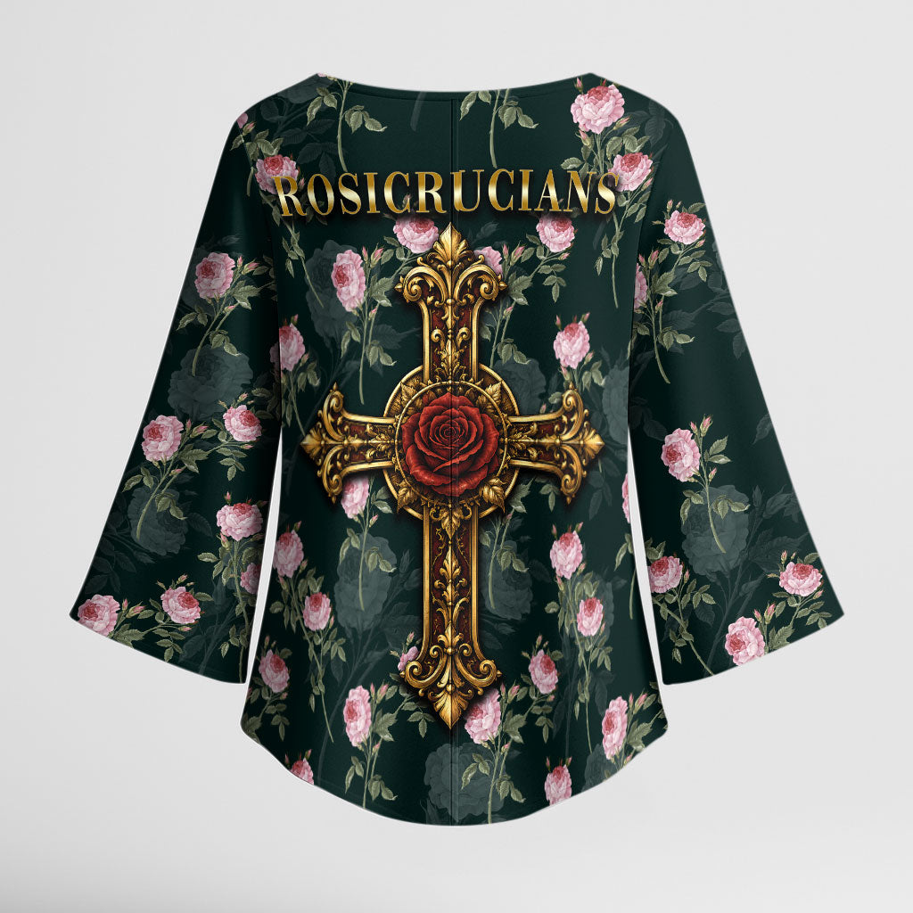 Rosicrucian Order Rose Cross Kimono Sleeve Blouse Gothic Baroque Crucifix Vintage Floral