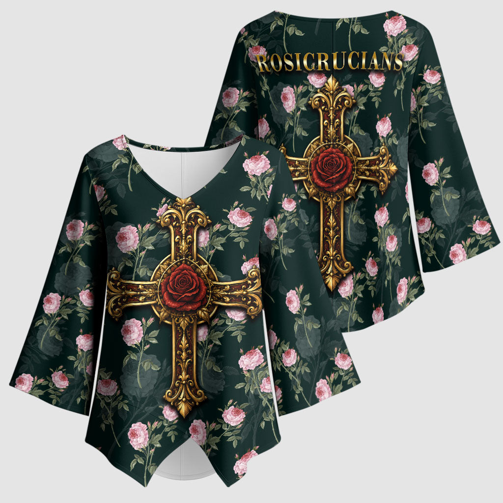 Rosicrucian Order Rose Cross Kimono Sleeve Blouse Gothic Baroque Crucifix Vintage Floral