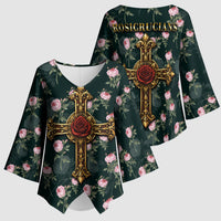 Rosicrucian Order Rose Cross Kimono Sleeve Blouse Gothic Baroque Crucifix Vintage Floral