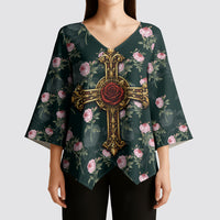 Rosicrucian Order Rose Cross Kimono Sleeve Blouse Gothic Baroque Crucifix Vintage Floral